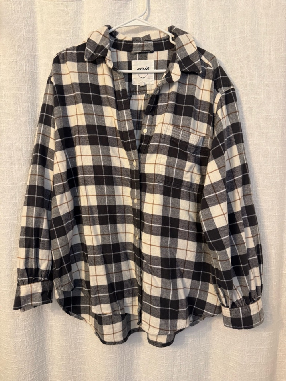 aerie Black and Cream Plaid Flannel Shirt